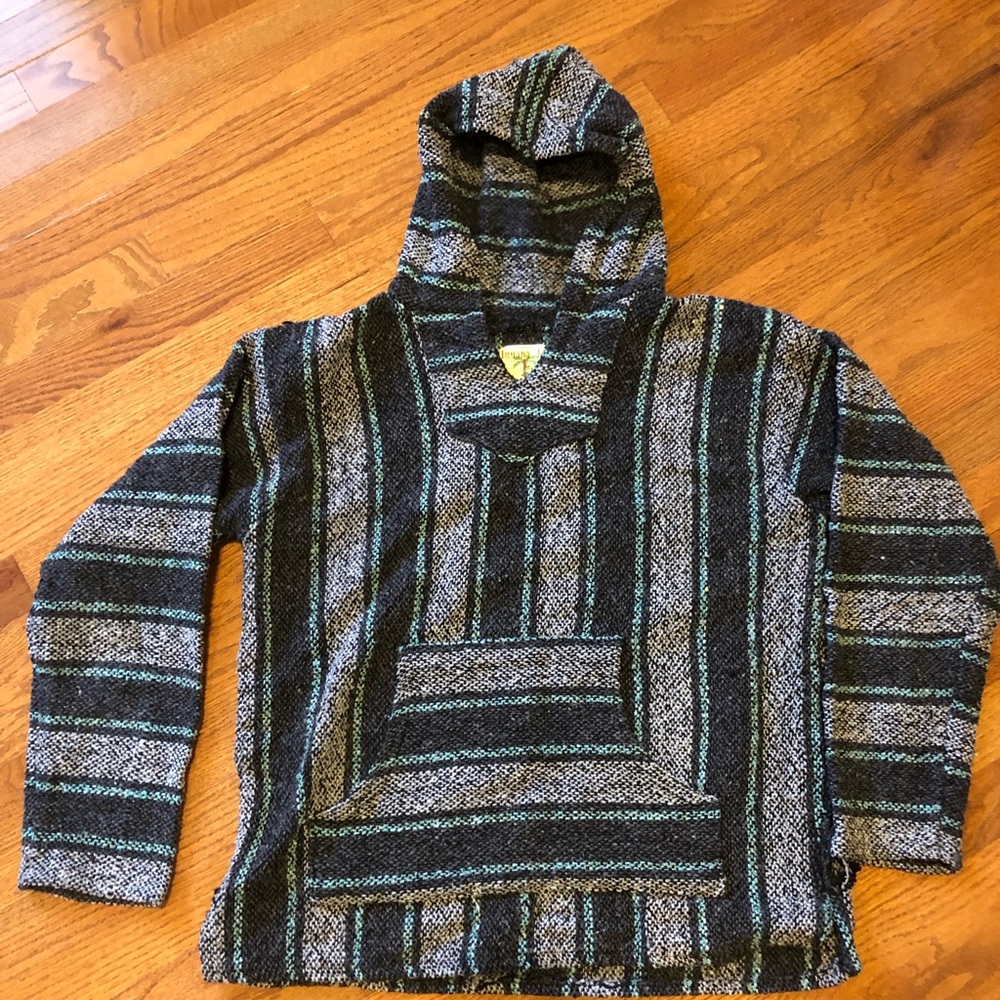 BEACH WOVEN PULLOVER (black/turquoise/grey)